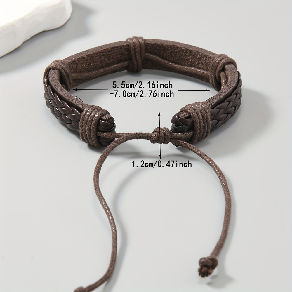 Adjustable Vintage Handwoven Leather Bracelet Dark Brown